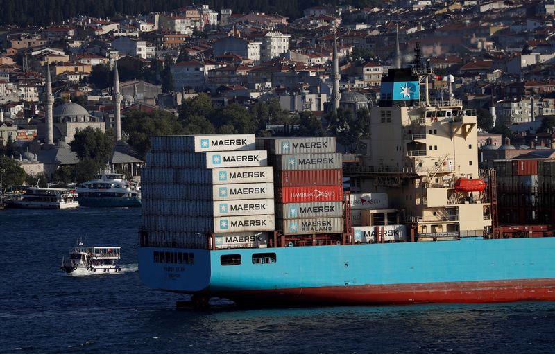 &copy; Reuters. FILE PHOTO: The Maersk Line container ship Maersk Batam sails in the Bosphorus, on its way to the Mediterranean Sea, in Istanbul, Turkey August 10, 2018. REUTERS/Murad Sezer