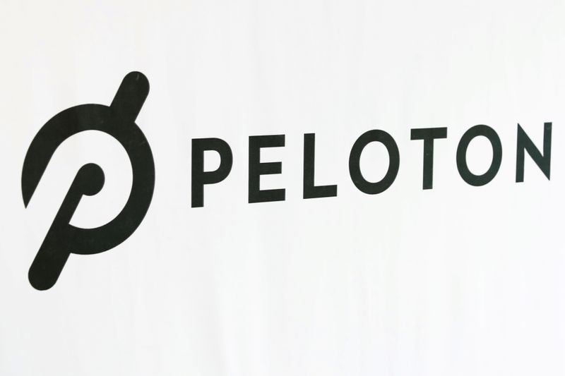 &copy; Reuters. FILE PHOTO: A Peloton logo is seen after the ringing of the opening bell for the company's IPO at the Nasdaq Market site in New York City, September 26, 2019. REUTERS/Shannon Stapleton