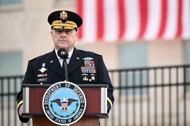 &copy; Reuters. FILE PHOTO: U.S. Chairman of the Joint Chiefs of Staff General Mark Milley gives remarks during the 19th annual September 11 observance ceremony at the Pentagon