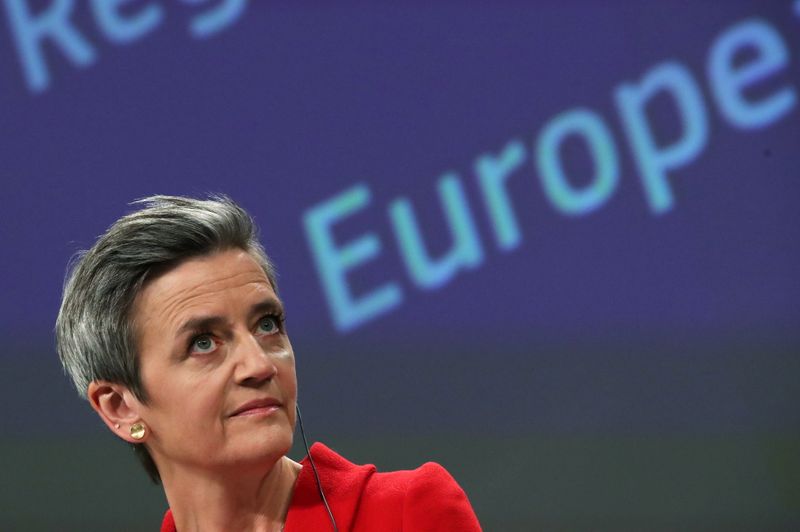 &copy; Reuters. FILE PHOTO: European Commission Vice Presidents Margrethe Vestager speaks during a joint news conference in Brussels, Belgium May 5, 2021. REUTERS/Yves Herman/Pool