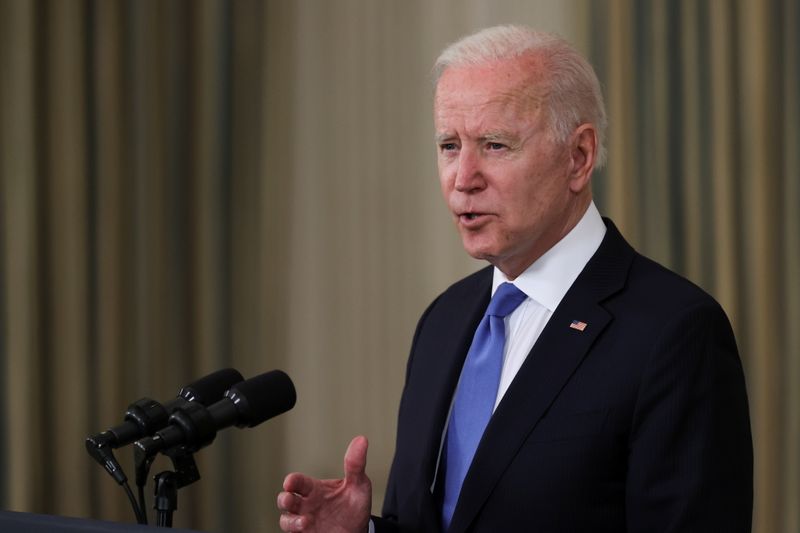 &copy; Reuters. FILE PHOTO: U.S. President Joe Biden delivers remarks on the state of his American Rescue Plan from the State Dining Room at the White House in Washington, D.C., U.S., May 5, 2021. REUTERS/Jonathan Ernst