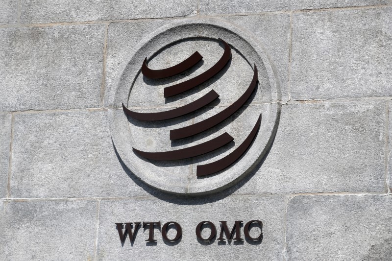 &copy; Reuters. FILE PHOTO: A logo is pictured on the headquarters of the World Trade Organization (WTO) in Geneva, Switzerland, June 2, 2020. REUTERS/Denis Balibouse/File Photo