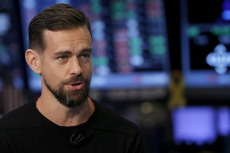&copy; Reuters. FILE PHOTO: Jack Dorsey, CEO of Square and CEO of Twitter, speaks during an interview with CNBC following the IPO for Square Inc., on the floor of the New York Stock Exchange