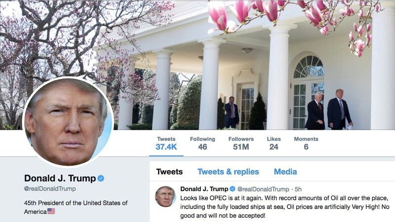 &copy; Reuters. Imagem da página do ex-presidente dos EUA Donald Trump no Twitter. 20/4/2018.  @realDonaldTrump/Handout via REUTERS    