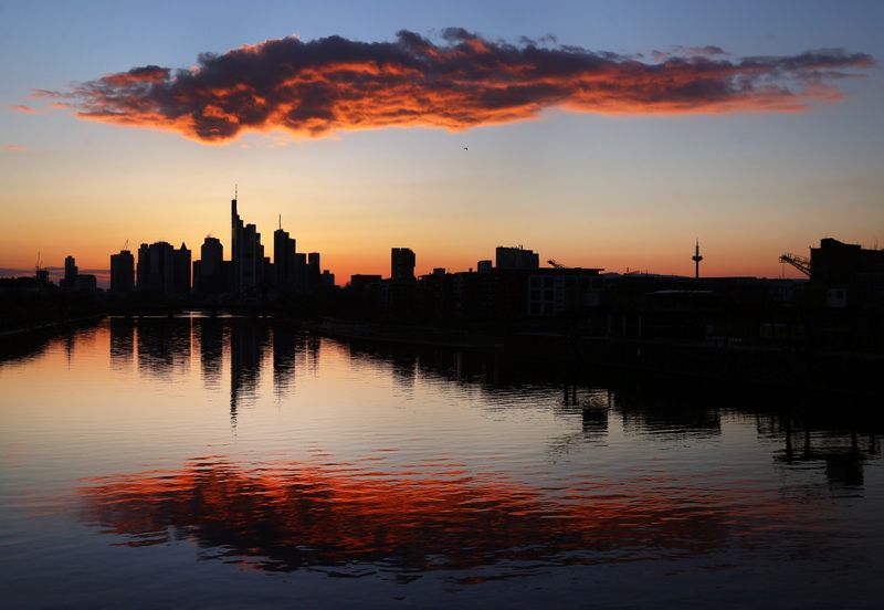 &copy; Reuters. FILE PHOTO: The skyline with its financial district is photographed during sunset as the spread of the coronavirus disease (COVID-19) continues in Frankfurt, Germany, April 12, 2021.  REUTERS/Kai Pfaffenbach