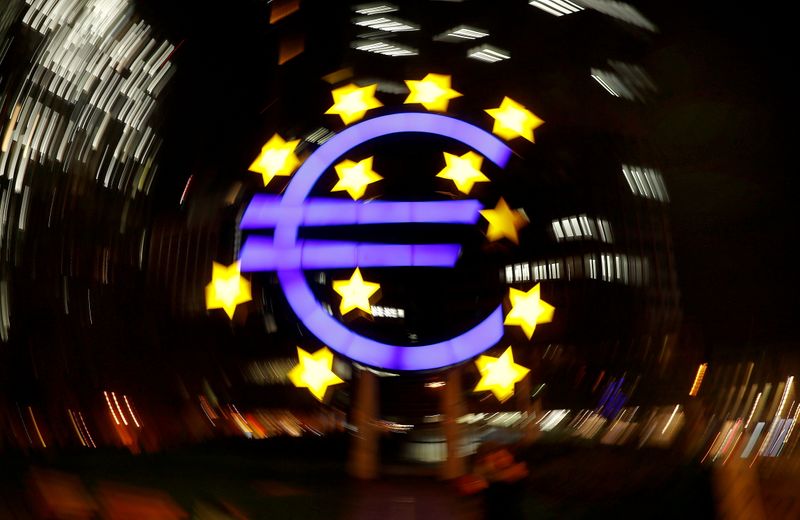 &copy; Reuters. FILE PHOTO: The euro sign is photographed in front of the former headquarters of the European Central Bank in Frankfurt, Germany, April 9, 2019. REUTERS/Kai Pfaffenbach