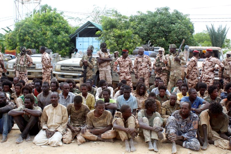 © Reuters. Captured FACT rebels are pictured at army headquarters in N'Djamena