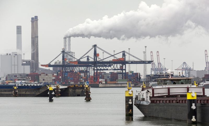 &copy; Reuters. FILE PHOTO: View of a container terminal in the port of Rotterdam