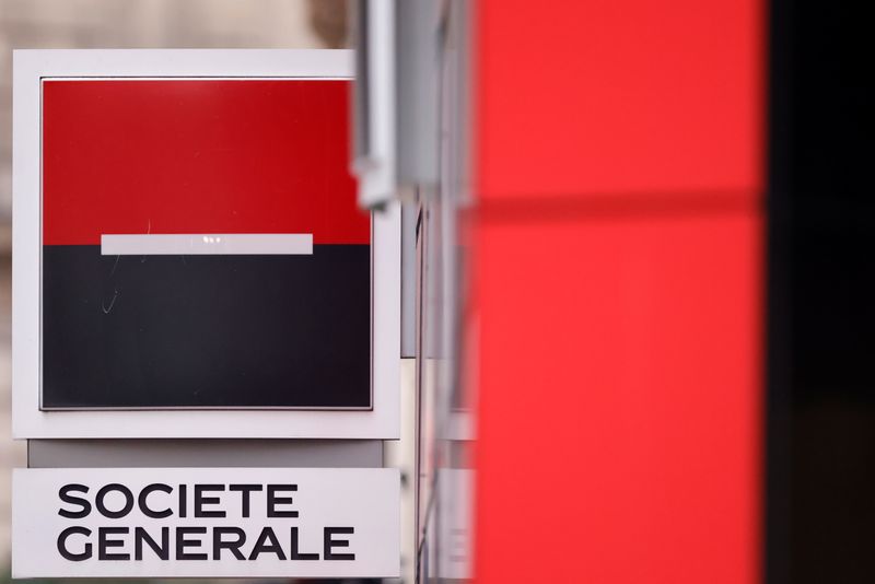 &copy; Reuters. FILE PHOTO: The logo of French bank Societe Generale is seen outside a bank building in Paris, France, February 9, 2021. REUTERS/Sarah Meyssonnier