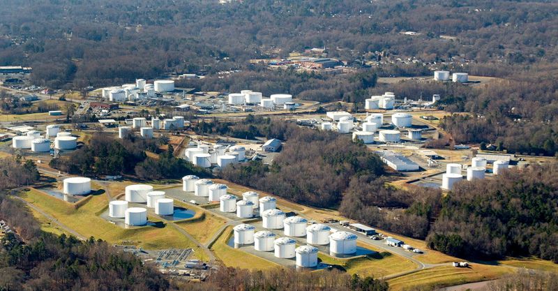 &copy; Reuters. FILE PHOTO: Holding tanks are seen at Colonial Pipeline's Charlotte Tank Farm in Charlotte, North Carolina, U.S. in an undated photograph.  Colonial Pipeline/Handout via REUTERS.