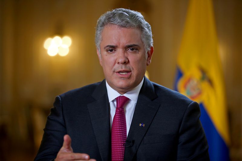&copy; Reuters. FILE PHOTO: Colombia's President Ivan Duque speaks during an interview with Reuters in Bogota, Colombia, March 12, 2021. REUTERS/Luisa Gonzalez