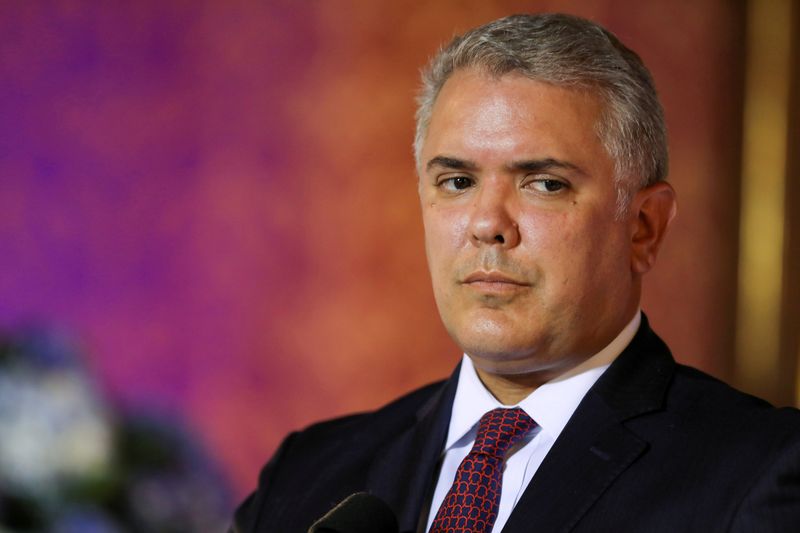 &copy; Reuters. FILE PHOTO: Colombia's President Ivan Duque looks on during an announcement in Bogota, Colombia February 8, 2021. REUTERS/Luisa Gonzalez/File Photo