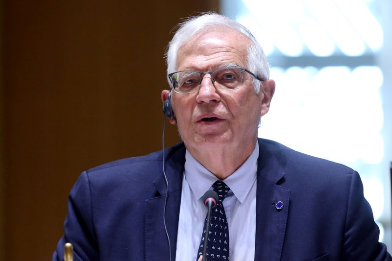 &copy; Reuters. FILE PHOTO: European High Representative of the Union for Foreign Affairs Josep Borrell speaks during a meeting via video conference with EU foreign ministers at the European Council in Brussels, Belgium April 19, 2021. Francois Walschaerts/Pool via REUTE
