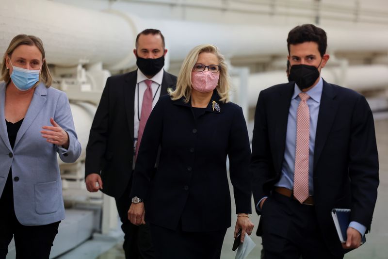 &copy; Reuters. U.S. Representative Liz Cheney (R-WY) walks with her staff while leaving after a House vote at the U.S. Capitol in Washington, U.S., May 11, 2021.    REUTERS/Evelyn Hockstein