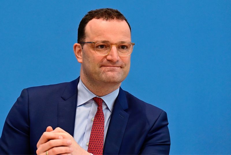 &copy; Reuters. German Health Minister Jens Spahn attends a press conference on the situation of COVID-19 pandemic in the country, in Berlin, Germany May 12, 2021. Tobias Schwarz/Pool via REUTERS