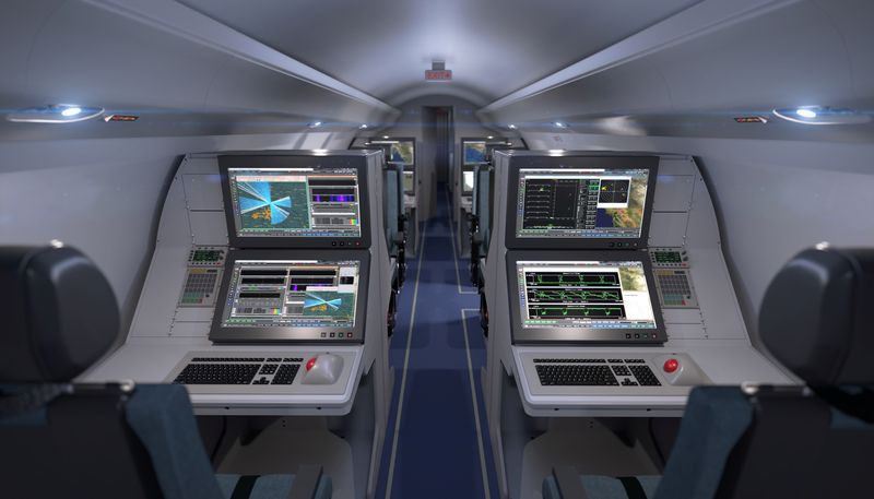 &copy; Reuters. The interior of Raytheon's future Intelligence Surveillance Target Acquisition and Reconnaissance (ISTAR) special mission aircraft, being developed using a Bombardier Global business jet, shows onboard workstations used to help military operators rapidly 