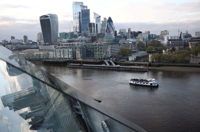 &copy; Reuters. FILE PHOTO: A general view of skyscrapers in The City of London financial district seen from City Hall in London, Britain, May 8, 2021. REUTERS/Henry Nicholls/File Photo