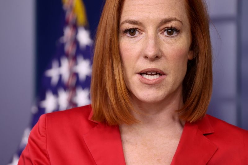 &copy; Reuters. A secretária de imprensa da Casa Branca, Jen Psaki. 07/05/2021. REUTERS/Jonathan Ernst. 