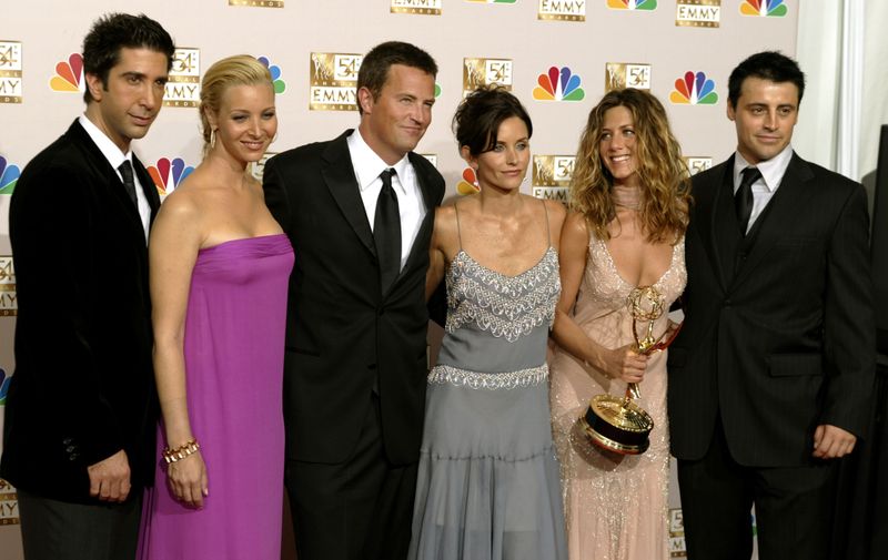 &copy; Reuters. FILE PHOTO: The cast of "Friends" appears in the photo room at the 54th annual Emmy Awards in Los Angeles September 22, 2002. From the left are, David Schwimmer, Lisa Kudrow, Matthew Perry, Courteney Cox Arquette, Jennifer Aniston and Matt LeBlanc. REUTER