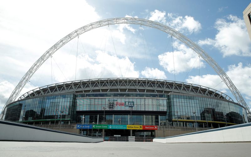 &copy; Reuters. FILE PHOTO: General view outside Wembley stadium where the FA Cup Final was due to take place today before being postponed following the outbreak of the coronavirus disease (COVID-19), London, Britain, May 23, 2020. REUTERS/Andrew Couldridge