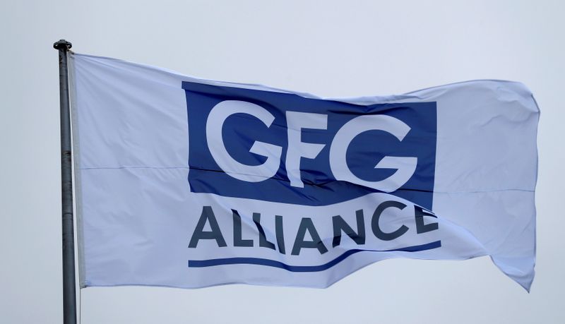 &copy; Reuters. FILE PHOTO: The GFG Alliance flag flies at the completion of a 330 million pound deal to buy Britain&apos;s last remaining Aluminium smelter in Fort William Lochaber Scotland