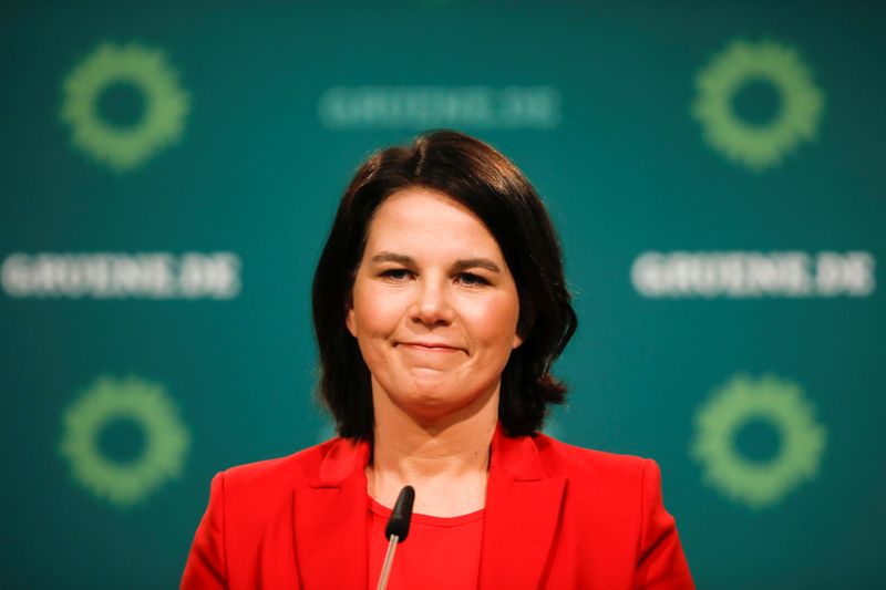 &copy; Reuters. Annalena Baerbock, Germany's Green party co-leader and a top candidate for the upcoming national election in September, speaks at a news conference after a party's leaders meeting in Berlin, Germany, April 26, 2021. Markus Schreiber/Pool via REUTERS
