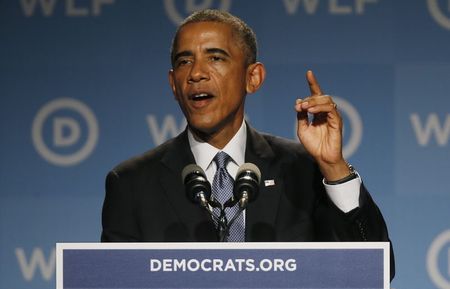 © Reuters. President Obama addresses the Democratic National Committee's Women?s Leadership Forum annual Issues Conference in Washington