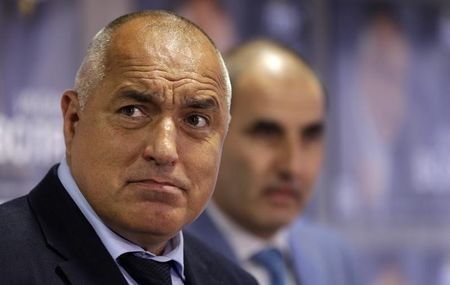 © Reuters. GERB party leader Boiko Borisov reacts as he arrives for a news conference in Sofia