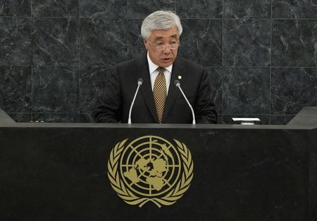 © Reuters. Kazakhstan's Minister of Foreign Affairs Idrissov addresses the 68th United Nations General Assembly at U.N. headquarters in New York