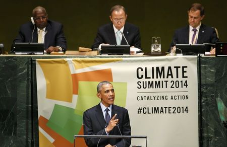 © Reuters. U.S. President Obama speaks during the Climate Summit at United Nations headquarters in New York