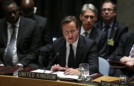 © Reuters. British Prime Minister Cameron addresses the United Nations Security Council in New York