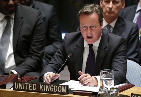 © Reuters. British Prime Minister Cameron addresses the United Nations Security Council in New York