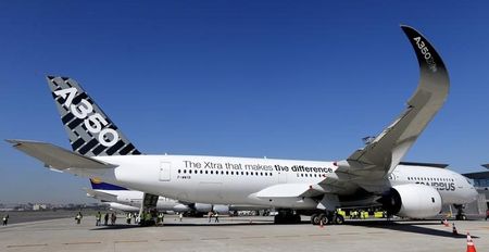 © Reuters. The Airbus A350 XWB flight-test aircraft is seen during a media day event at Guarulhos airport in Sao Paulo