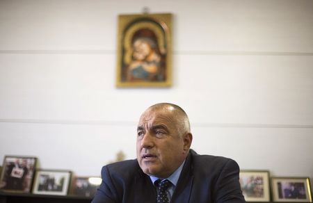 © Reuters. Borisov, leader of centre-right GERB party, speaks during an interview with Reuters in Sofia