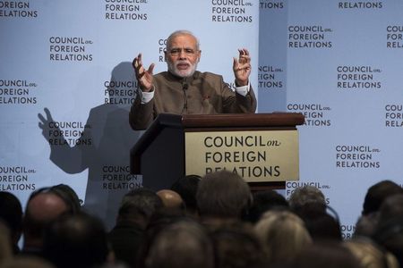 © Reuters. India's Prime Minister Narendra Modi speaks at the Council on Foreign Relations in New York, during his visit to the United States
