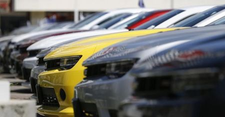 © Reuters. A group of Chevrolet Camaro cars for sale is pictured at a car dealership in Los Angeles, California