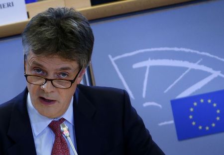 © Reuters. Financial Stability Financial Services and Capital Markets Union European Commissioner-designate Hill of Britain addresses the European Parliament's Committee on Economic and Monetary Affairs in Brussels