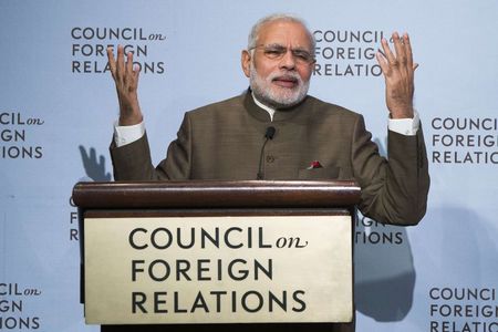 © Reuters. India's Prime Minister Narendra Modi speaks at the Council on Foreign Relations in New York, during his visit to the United States