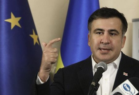 © Reuters. Former Georgia's President Saakashvili speaks during news conference in Kiev