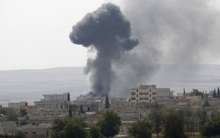 © Reuters. كوباني السورية مازالت تحت حصار الدولة الاسلامية رغم قصف التحالف