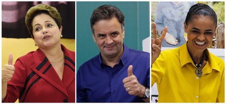 © Reuters. Candidatos à Presidência Dilma Rousseff (PT), Aécio Neves (PSDB) e Marina Silva (PSB) em locais de votação