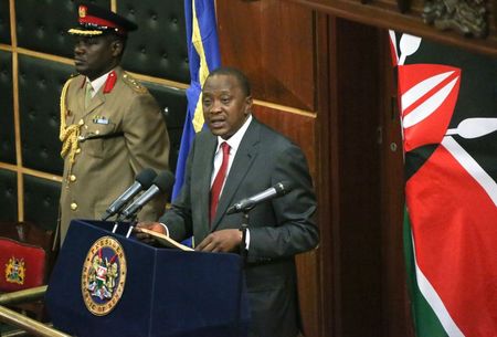 © Reuters. Kenya's President Uhuru Kenyatta addresses a special Parliamentary session at Parliament Building in capital Nairobi