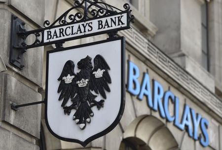 © Reuters. A Barclays sign hangs outside a branch of the bank in the City of London