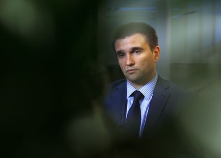 © Reuters. Ukraine's Foreign Minister Pavlo Klimkin speaks during an interview with Reuters in Brussels