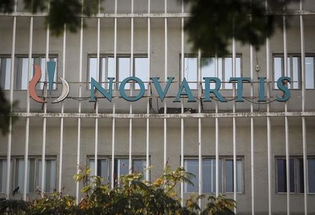 © Reuters. A Novartis logo is pictured on its headquarters building in Mumbai