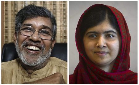 © Reuters. Combination picture of 2014 Nobel Peace Prize winners, Indian children's right activist Kailash Satyarthi and Pakistani schoolgirl activist Malala Yousafzai