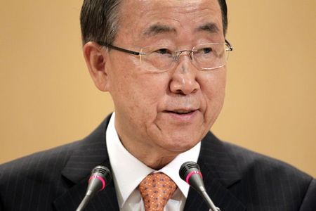 © Reuters. United Nations Secretary-General Ban Ki-moon addresses the 65th session of UNHCR in Geneva