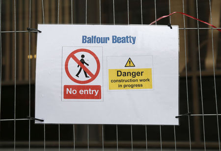 © Reuters. A sign is seen at a Balfour Beatty construction site in central London
