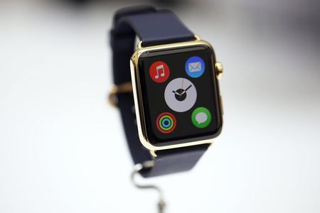 © Reuters. File picture shows the new Apple Watch during an Apple event at the Flint Center for the Performing Arts in Cupertino