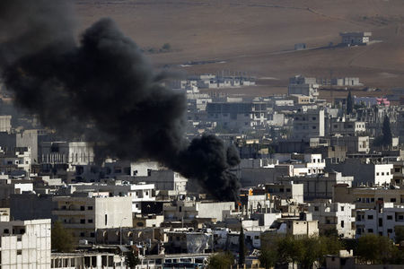© Reuters. الضربات الجوية المكثفة تعوق تقدم الدولة الاسلامية في بلدة سورية